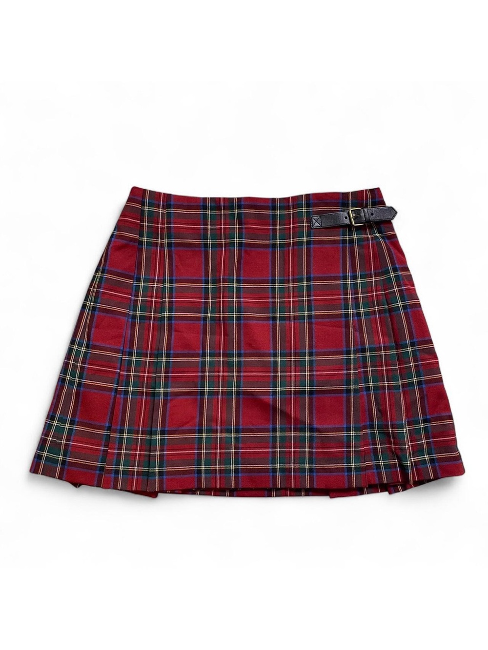 Uniqlo Tartan Plaid Pleated Mini Skirt with Belt Detail in Red